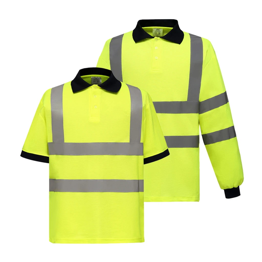 Long Sleeve/Short Sleeve High Visibility Safety T-shirt EN ISO 20471 / ANSI Class 2 Reflective Black Yellow Orange T-shirt