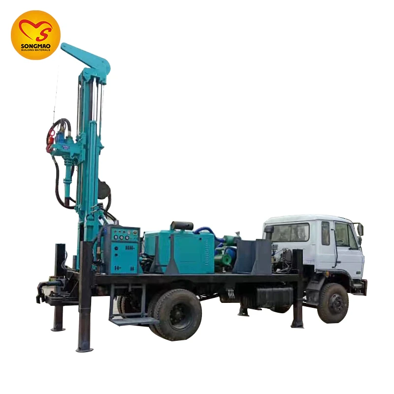100m 200m 300m water well rig portable Wheeled Pneumatic borehole deep Water Well Drilling Rig with Diesel Engine