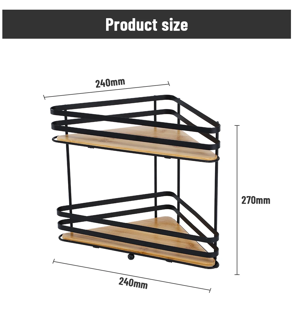 Manufacturer Bamboo Metal 2 Layers Kitchen Corner Rack Bathroom Storage Shelf For Countertop