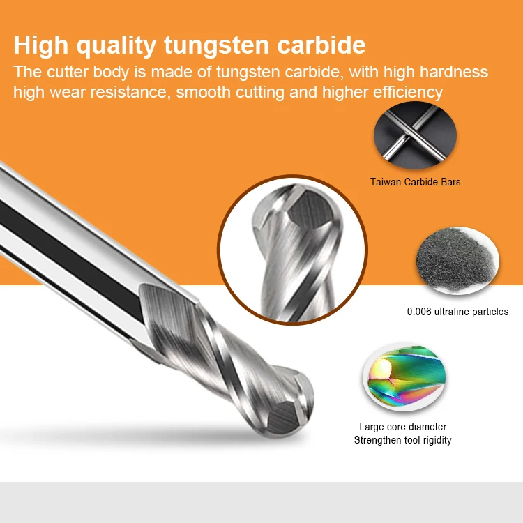 tungsten Solid Carbide 2 Flute Aluminum Ball nose end mill two flute ball nose end mill hrc55 for aluminum