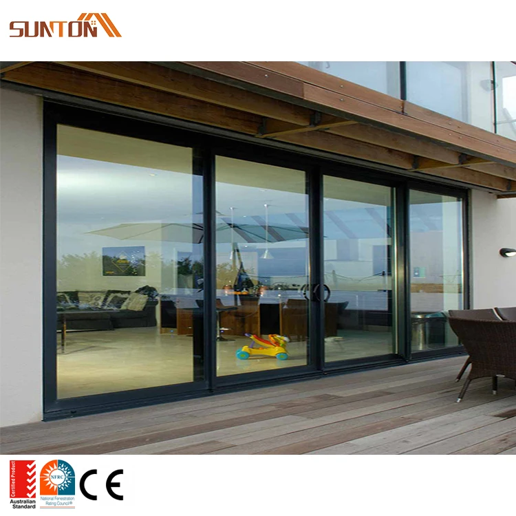 Customized high quality modern patio black aluminum frame bullet proof security glass windows and doors for home villa