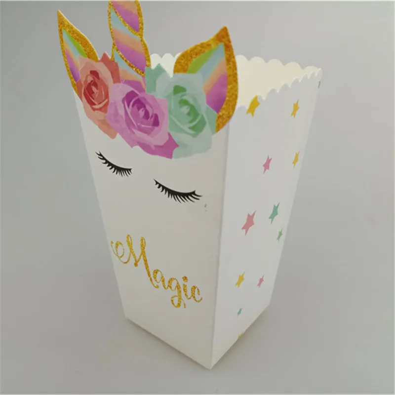 Rainbow Unicorn Magical Unicorn Baby Shower or Birthday Party Favor Popcorn Treat Boxes - Set of 12 Cookie Containers KPB003