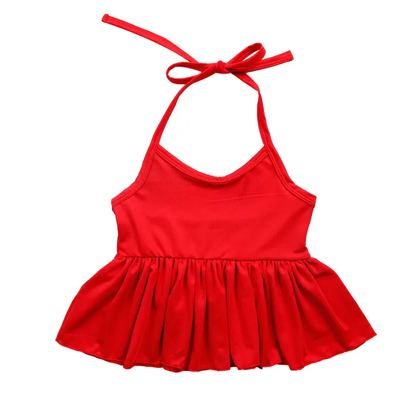 Wholesale boutique new style summer breathable fabric custom print sleeveless sweet baby girl clothes backless kids halter tops