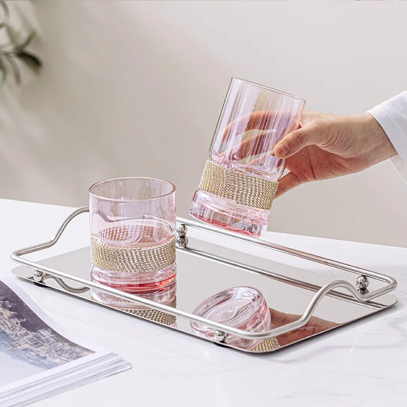 Water Glass Cup Pink Crystal Wedding DIAMOND Heavy Bottom Whiskey Water Drinking Tumbler Cup