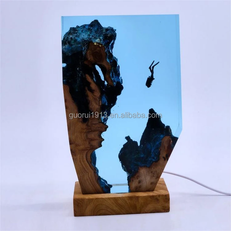 Customized 3D ocean DIY wood resin handmade night lights Table Desk Lamp Creative Home Decor Night Lamp