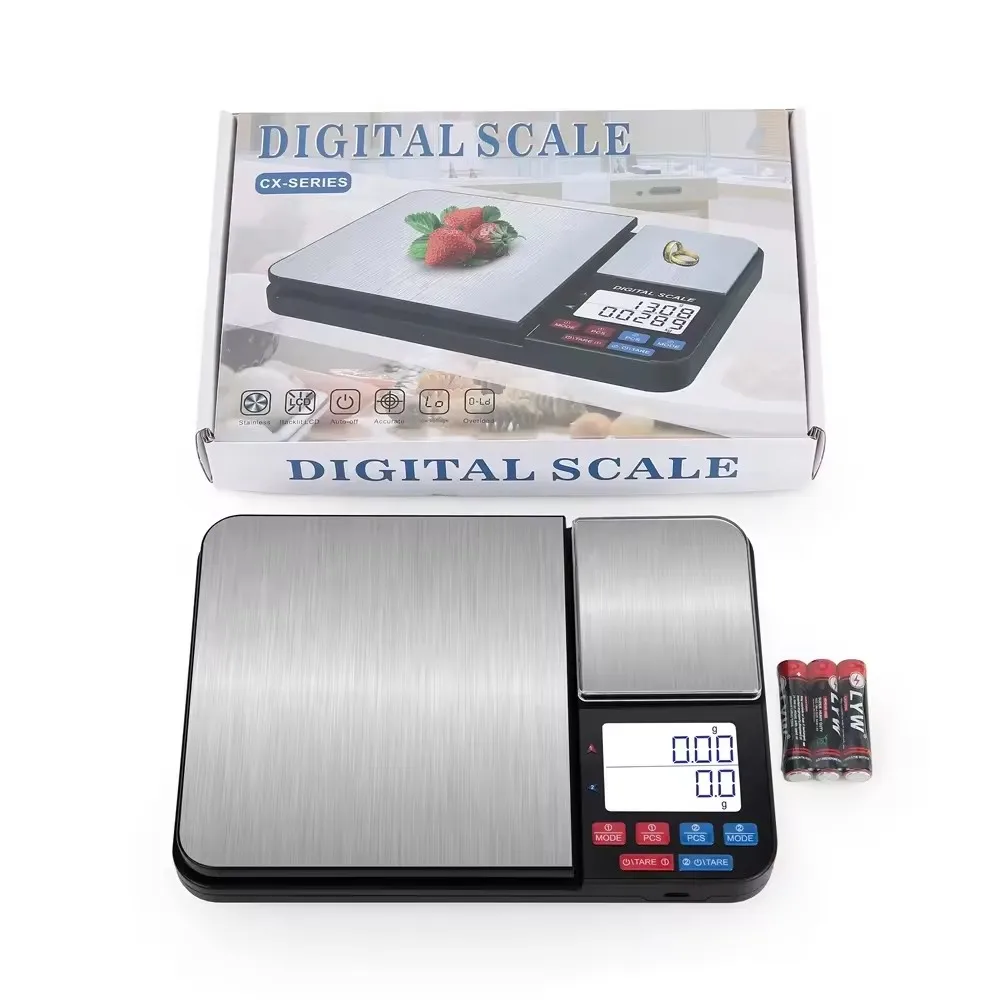 Two Stainless 5000g/0.1g 500g/0.01g Steel Weighing Double Platform Electronic Balance Pocket Scale Kitchen Food Scale