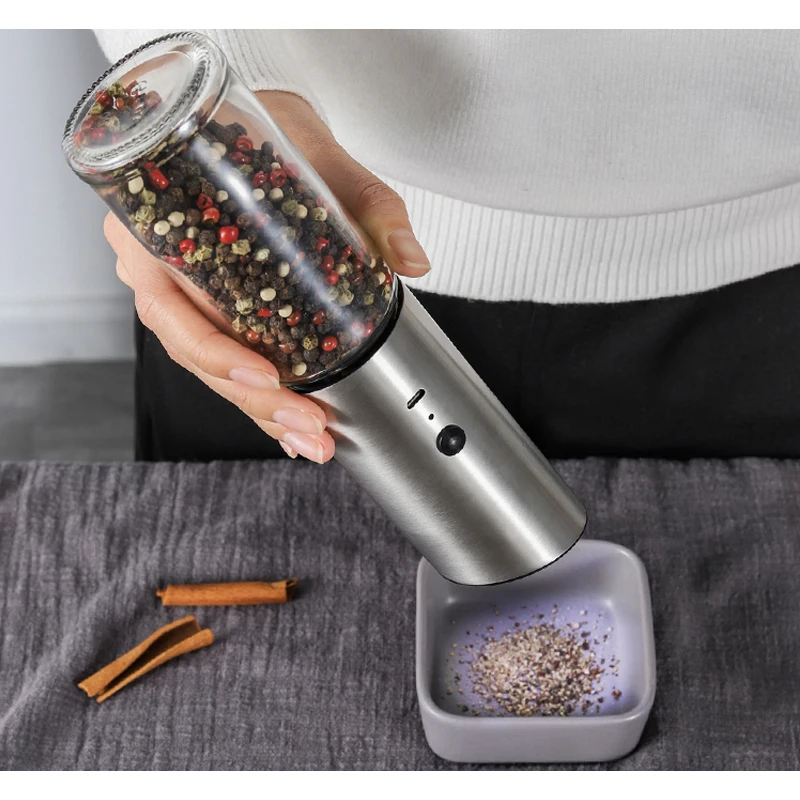 Stainless steel Rechargeable USB Type-c Gravity automatic Electric spice himalayan salt and Pepper Grinder set