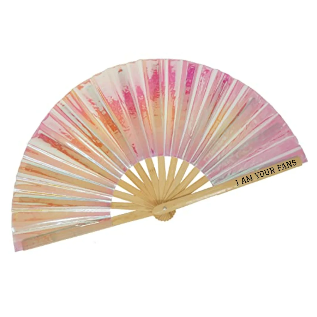 PVC Laser Rave Hand Fan Clack Handheld Fan for Party Large Folding Fan with Bright Color Festival