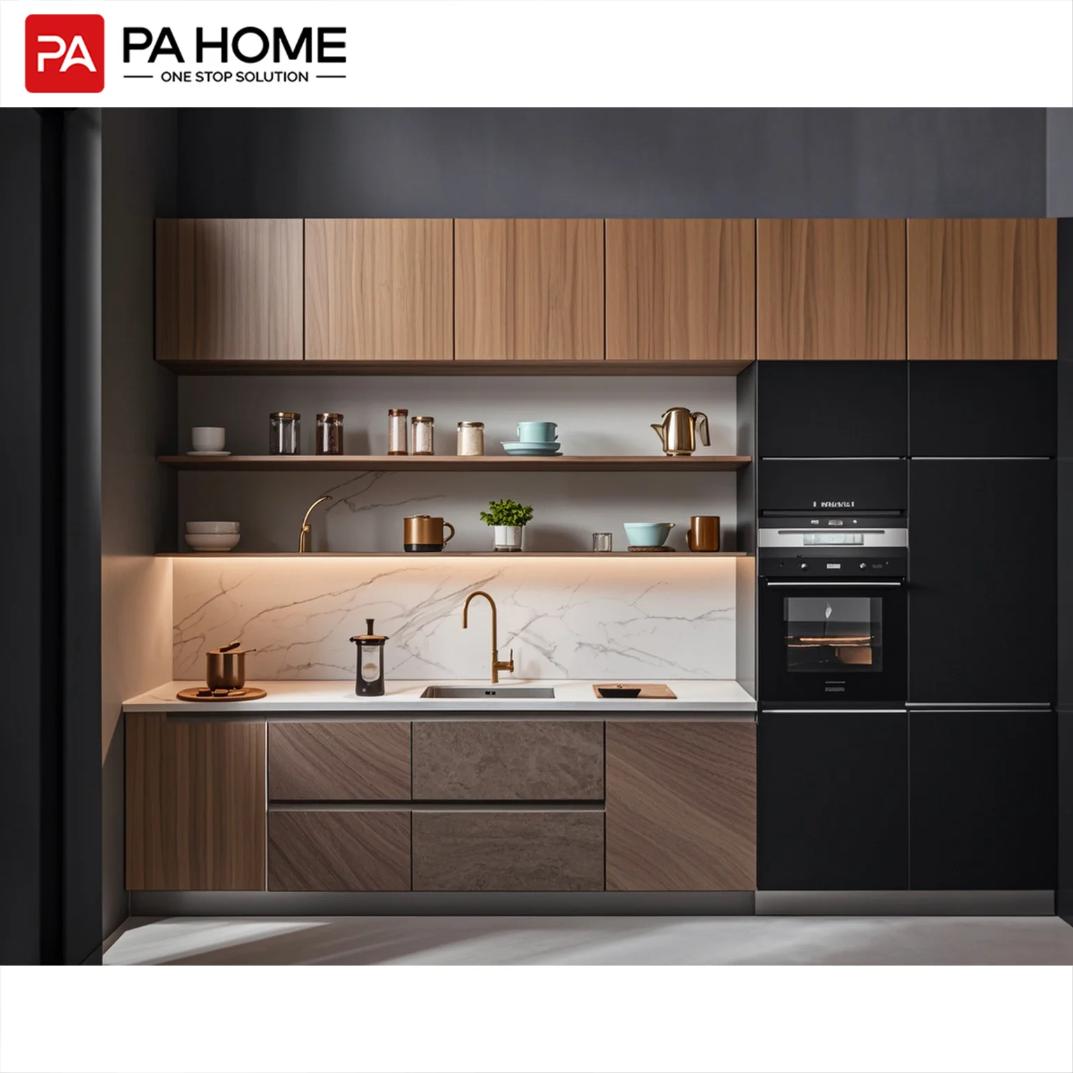 PA Wall Mounted Luxury White and Wood High Gloss Lacquer Kitchen Cabinet