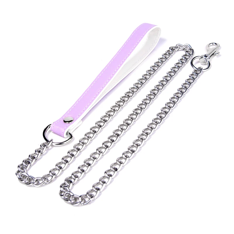Cute Design purple BDSM Slave Submissive Restraint Bondage Fetish Choke Collar With Metal Chain Leash