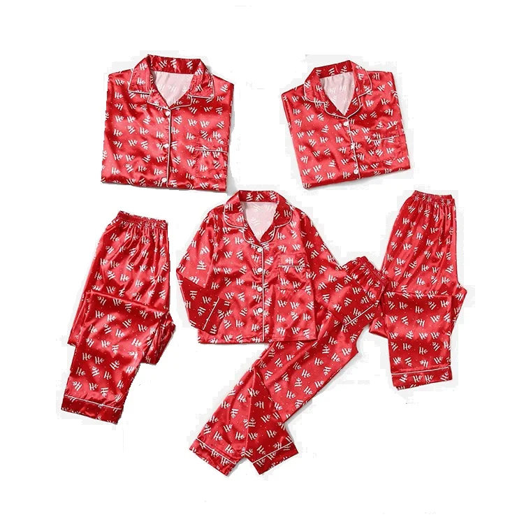 Silk Loungewear Adult Striped Xmas Pyjamas Womens Sleepwear Set Red Kids Matching Family Christmas Pajamas kigurumi pajamas