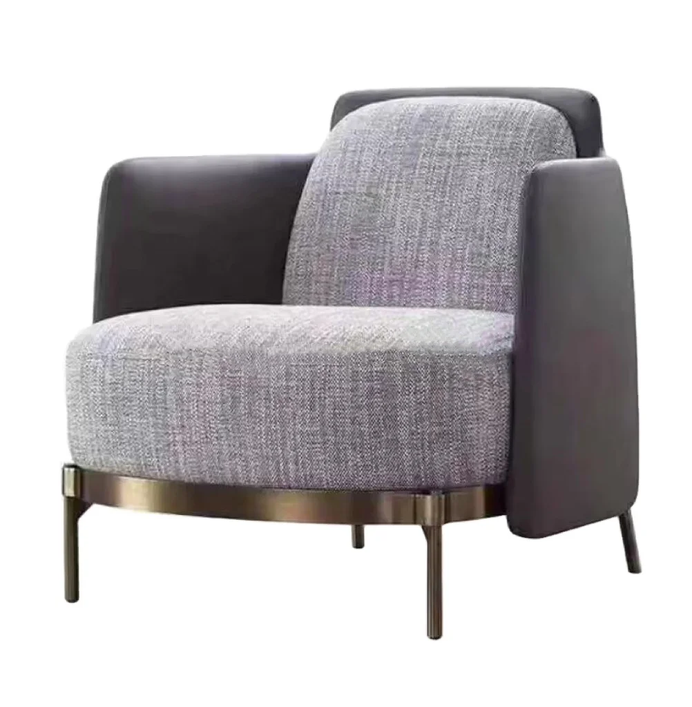 Nordic Luxury Single Sofa Chair Stainless Steel Leather Lounge Armchairs for Living Room Furniture