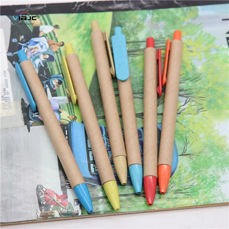promotional eco friendly wheat straw recycled paper ball pens