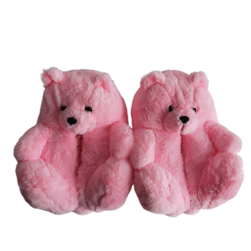 Женские домашние зимние розовые плюшевые тапочки с медведем, плюшевые мягкие теплые домашние Тапочки (1600170862122)
