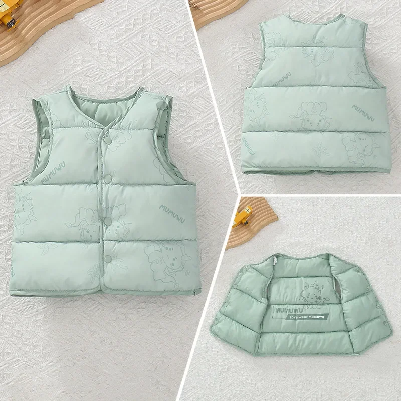 Baby Girls Boys Down Vest Kids Cartoon Sleeveless Waistcoat Toddler Outerwear 2025 Autumn Winter Children Clothing Korean Style