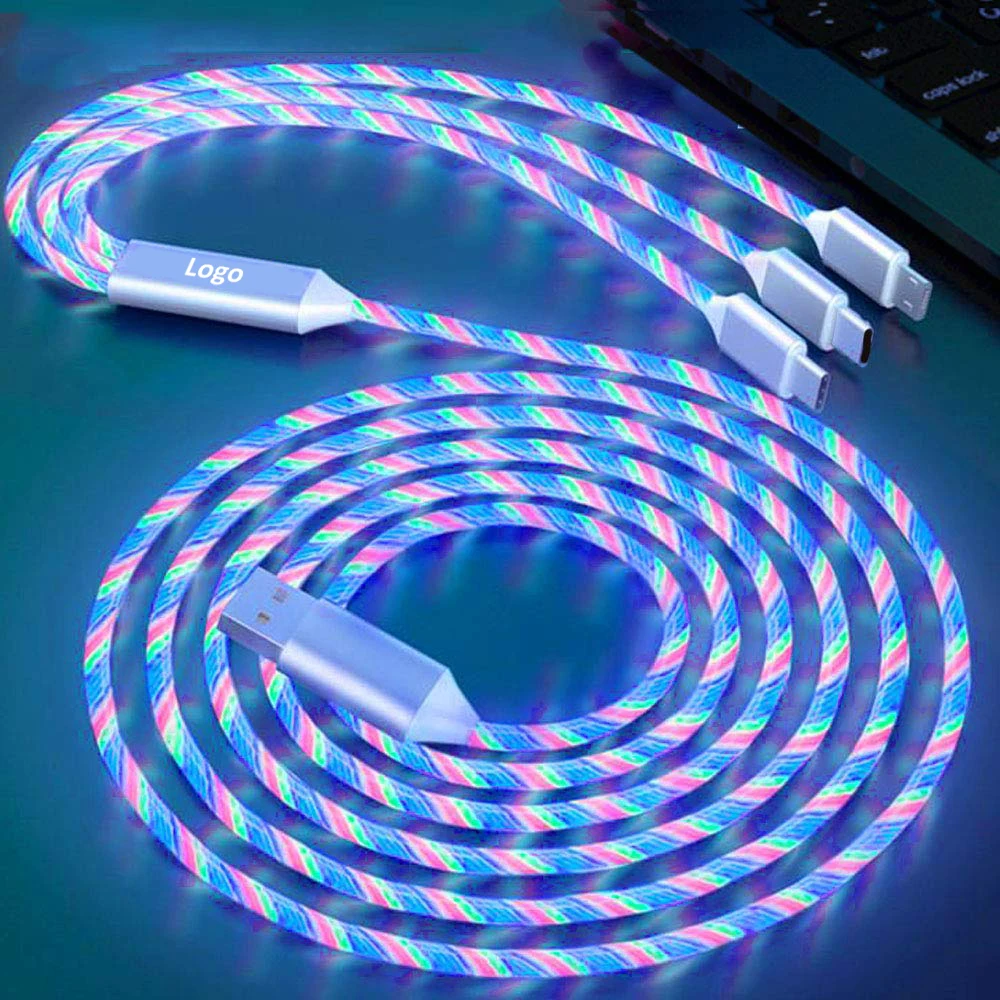 Shining Blue Led Flowing Candy Party Festival Gift 3 in 1 Multi USB 3.3Ft Charger Cable for iOS Phone, Huawei, HTC, LG, Samsung
