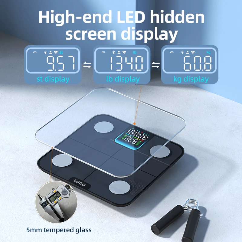 280*280MM Adult Weighing Scale Automatic Measurement Smart Digital Scale Bluetooth Bathroom Body Weight Scale With Hidden LED