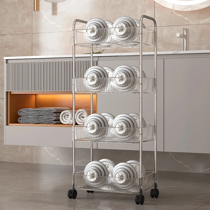 Light Luxury Texture Trolley Shelving Skincare Organizer Holder Makeup Display Cosmetic Rack for Office Bedroom Bathroom