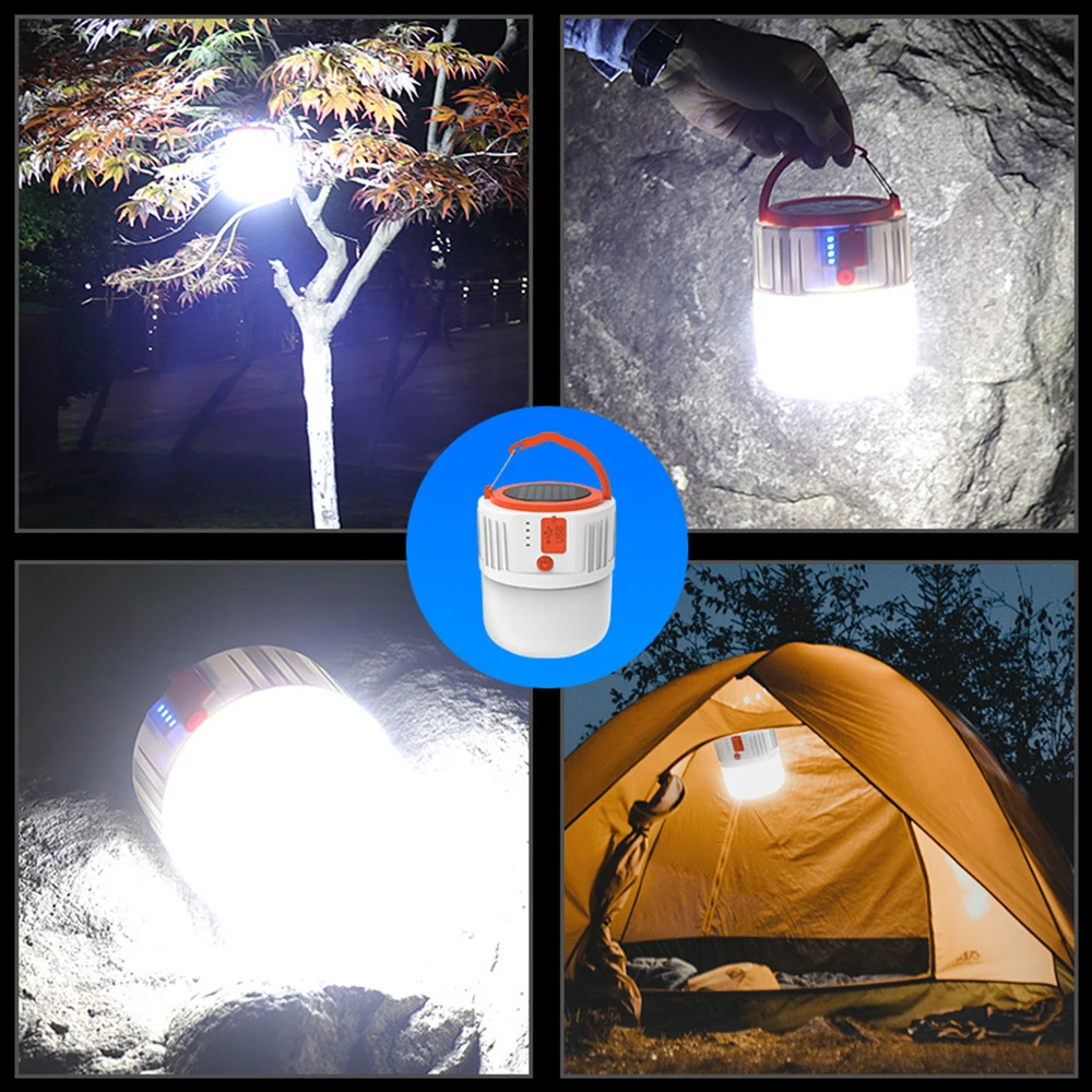 80000LM Solar Lantern Light Outdoor Night LED Bulb Lamps 5 Modes USB Solar Portable Tent Lamp Emergency Camping Light