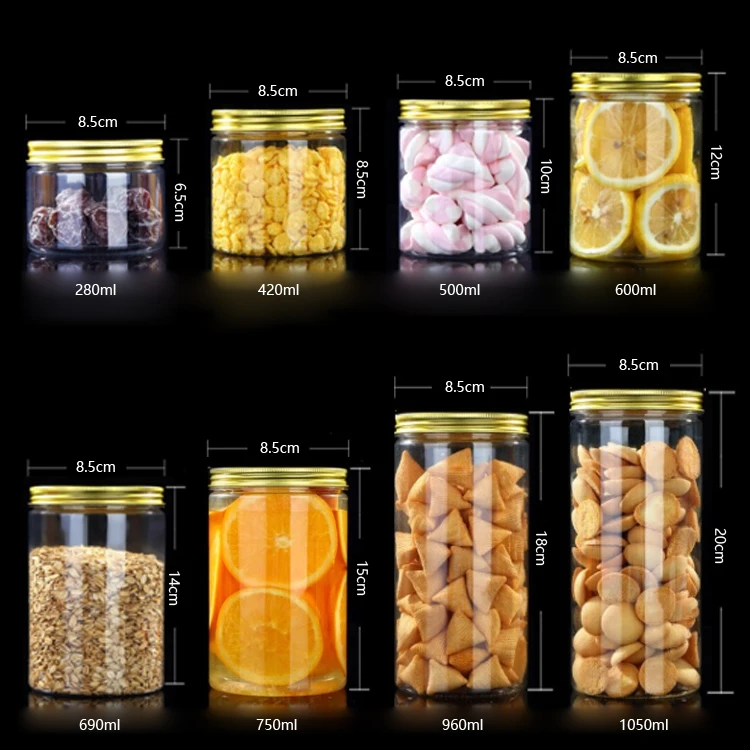 250 мл 350 мл 550 мл 600 мл 1000 мл BPA бесплатно контейнеров из ПЭТ пластика для хранения продуктов питания ясно печенья круглые банки с крышкой для упаковки конфет