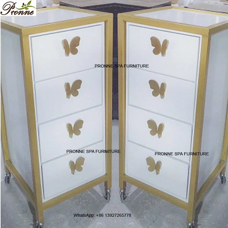 Luxury Wholesale Beauty Salon Nail Barber Shop Gorgeous Rolling Butterfly Pink Trolleys Carts