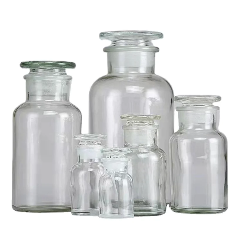 60ml 125ml 250ml 500ml 1000ml Amber Clear Apothecary Jars Chemical Laboratory Glassware Glass Reagent Medical Bottles with Lid