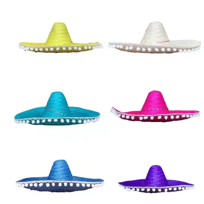 Mexican Party Hat Men Women Wide Brim Straw Hats Kids Adult Outdoor Decorative Colorful Edges Hats Creative Fashion Sombrero