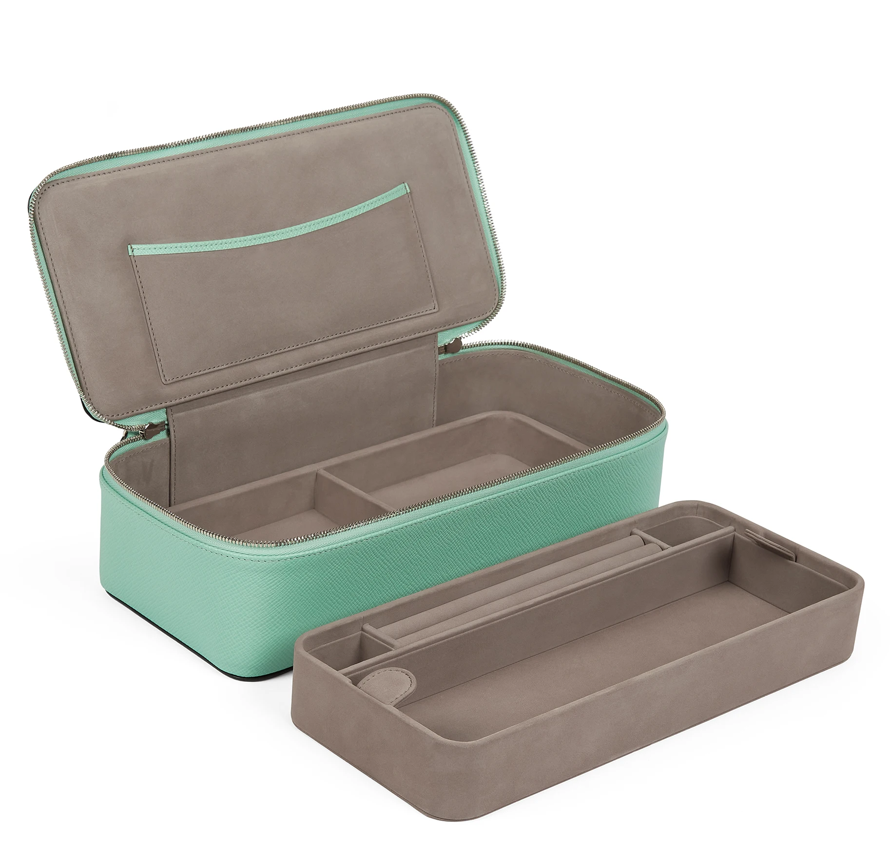 Fashion custom big large vegan pu leather jewelry case luxury double layer  jewelry box with handle