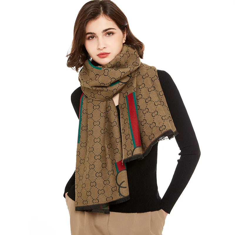 New Luxury Designer Ladies Double Sided Pashmina Shawls Fashion Letter Pattern Scarves for Women Winter Warm Cashmere Shawl