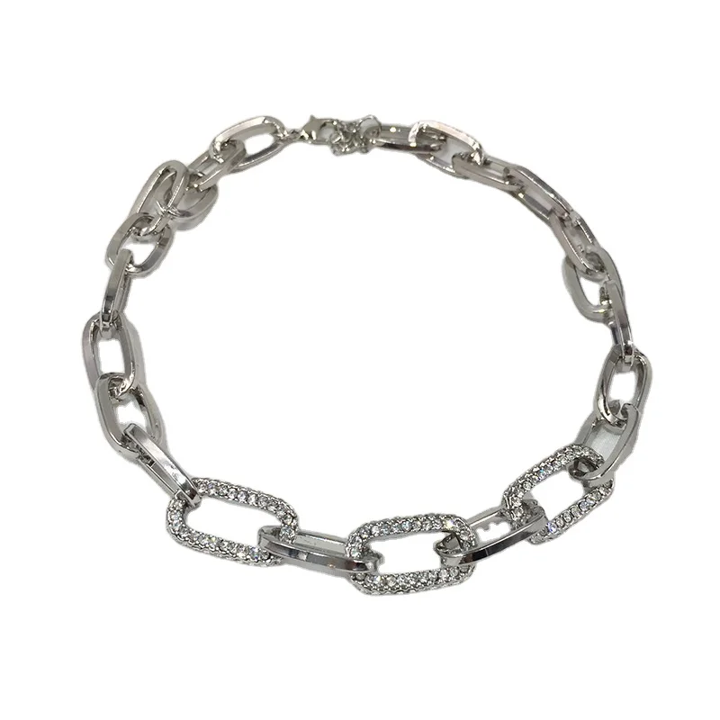 
Оптовая продажа, популярное ожерелье в стиле панк и индивидуальное ожерелье из толстой цепи с бриллиантами для женщин 