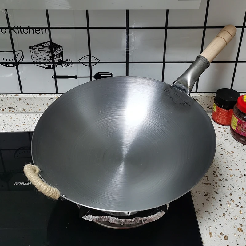 Китайский чугун кухонная посуда кухонный горшок для готовки woks Ресторан чугунная сковорода с деревянной