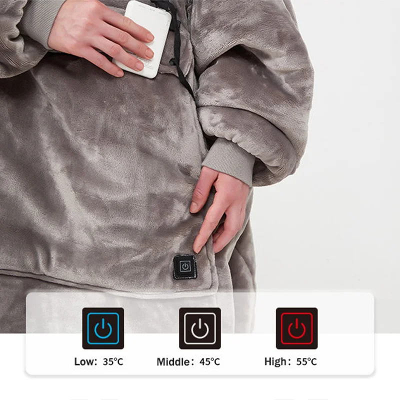 Best Sell Hoodie Oversized Sweatshirt Heating Electric Throw Eco-Friendly Heated Wearable Blanket
