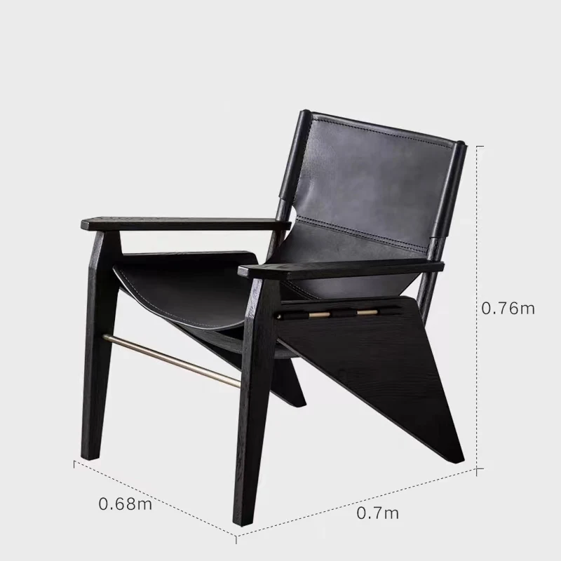 Japanese style white wax wooden rest armrest backrest saddle leather single person sofa chair