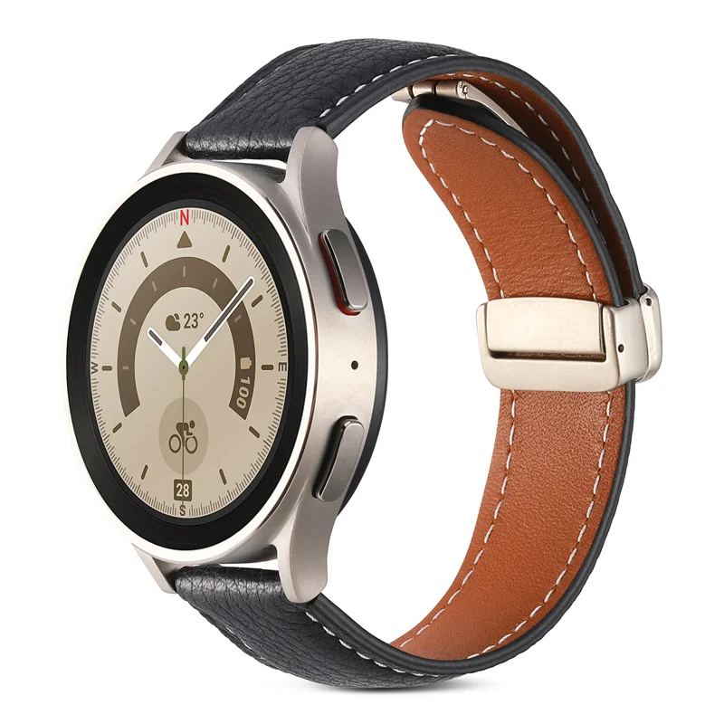 Ремешок из натуральной кожи для Samsung Galaxy Watch 5 pro 45 мм винтажный спортивный браслет с магнитной складной