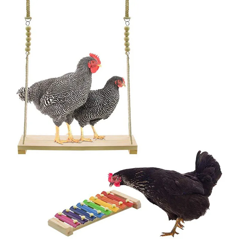Customizable Farm Chicken Coop Feeder Bird Cage Natural Bird Swing Wooden Chicken Toy