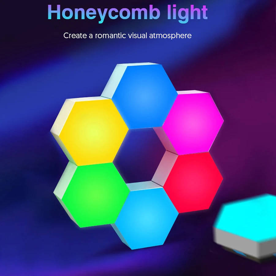 High Quality Hexagonal Led Wall Lights RGB Color Changing Interactive Lighting DIY Touch Sensor Lights Panels for Kids Gift