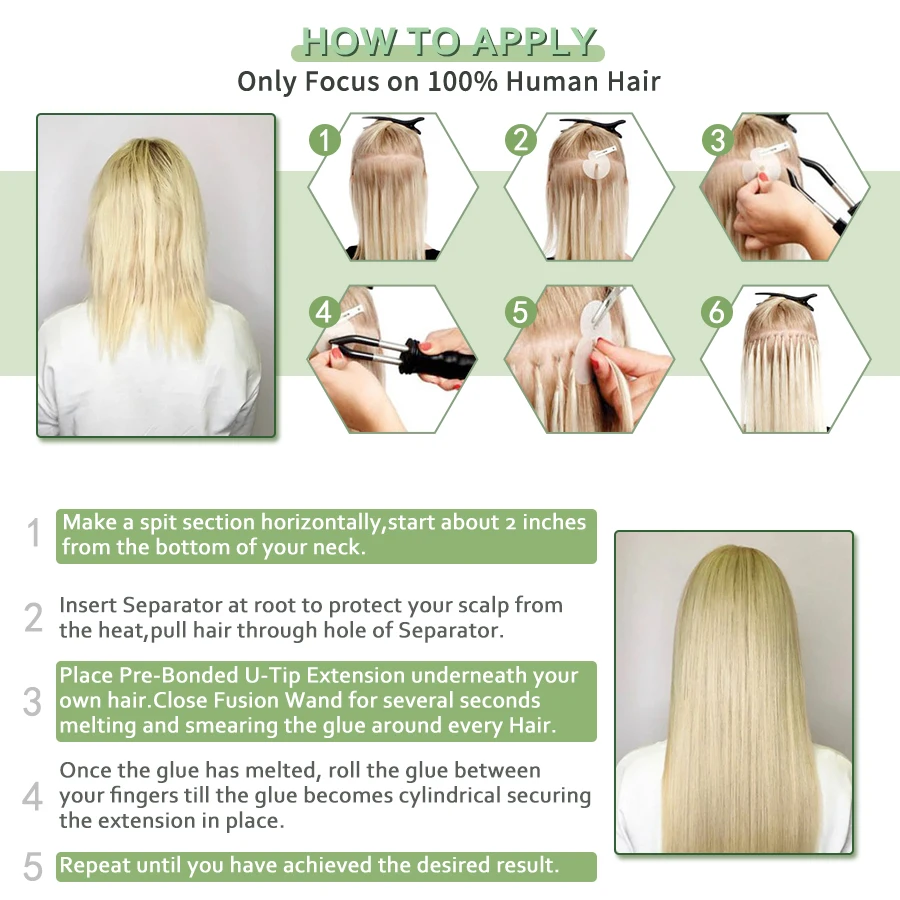 Neitsi Nail U tip 100% Human Hair Extensions Straight natural Machine made Remy Keratin Pre Bonded Human Hair Capsules 12-28inch