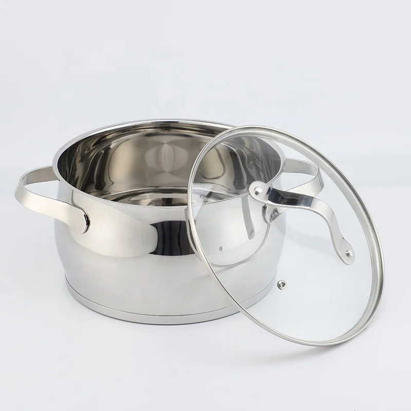 Factory 6Pcs Kitchen Cookware Set Stainless Steel Double Handle Belly Shape Soup Cooking Pot Casserole Set with capsuled bottom