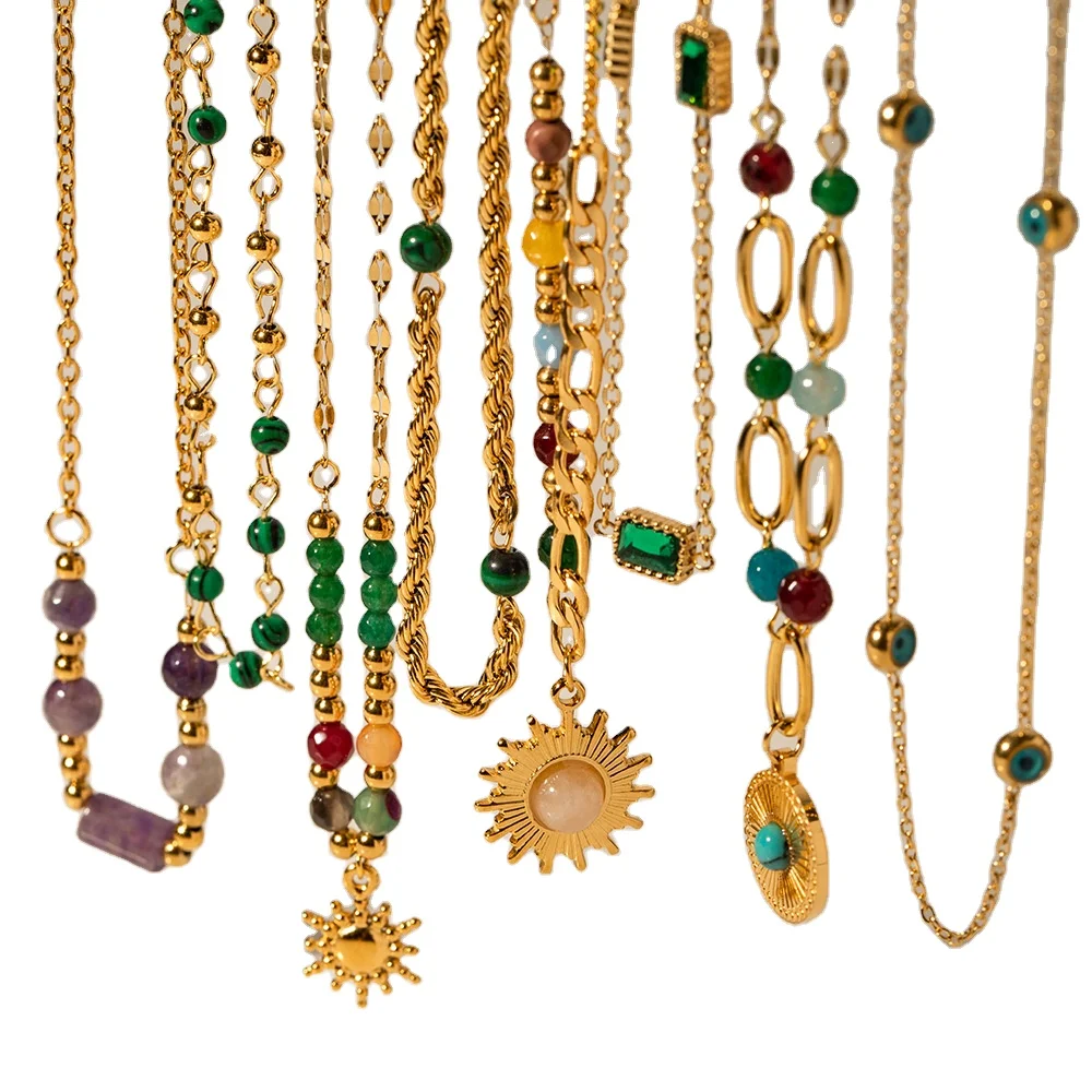 Europe United States New Hot 18K Gold-Plated Stainless Steel Collar INS Network Red Jewelry with Turquoise Bead Necklace Women