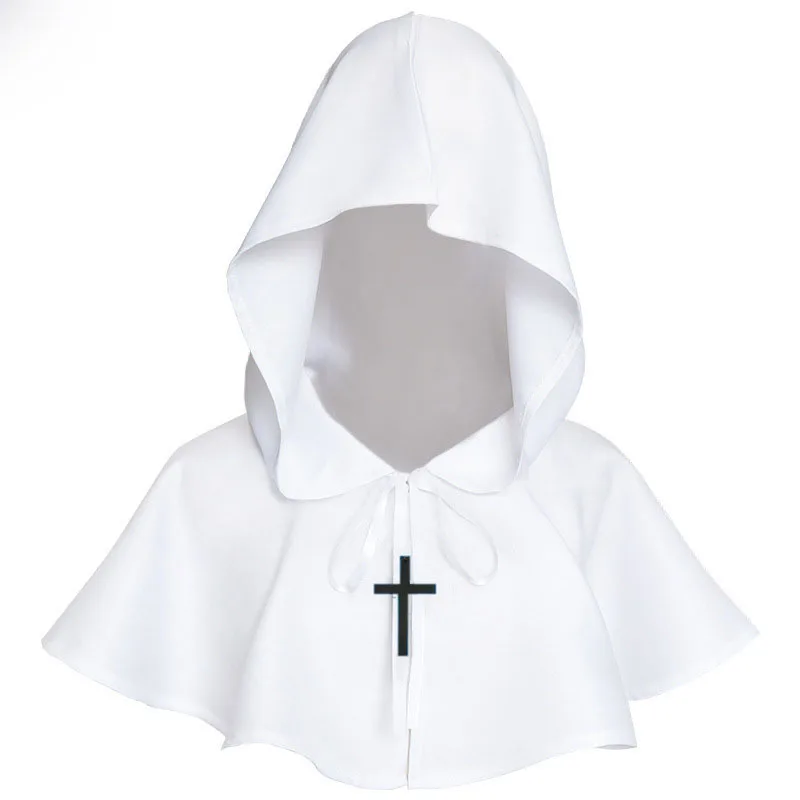 Unisex Adult Child Medieval Costume Hooded Cape Short Cloak Black White Blue Red Halloween Costumes Coat Fancy Dress Accessories
