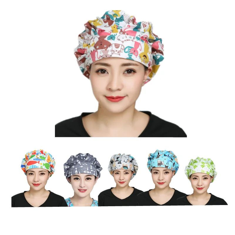  Adjustable Working Hats for Women Men Full Animals Dog Cat Owl Deer Fish Print Nursing Hat With