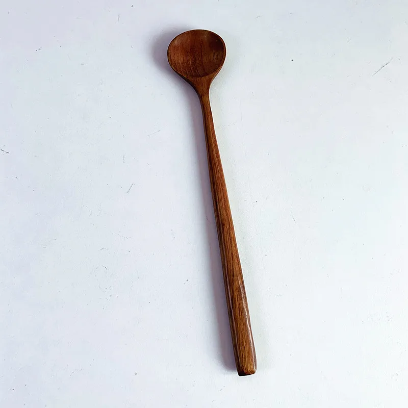 Kitchen Long Handle Round Mini Wooden Japan Korean Style Soup Spoon Mixing Seasoning Sauce Spoon