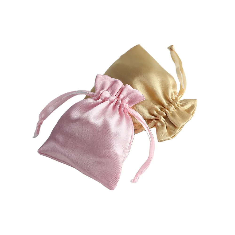 Customized Logo mini satin silk wig bag for hair extension Soft hair storage bag
