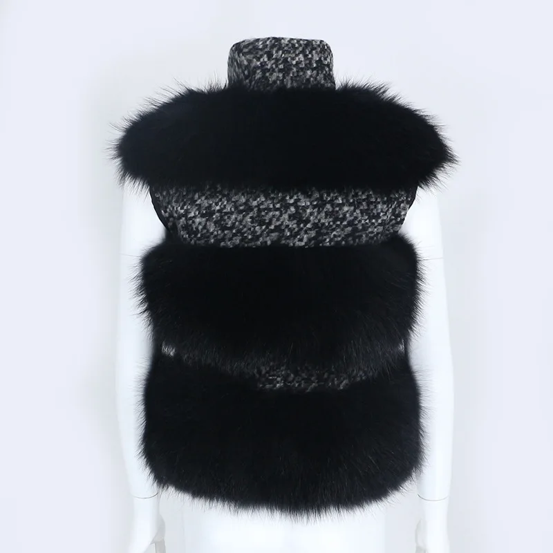 2021 New Fashion Stand-up Collar Real Fur Coat Vest Winter Jacket Women Natural Raccoon Fur Wool Weave Coat Outerwear Streetwear