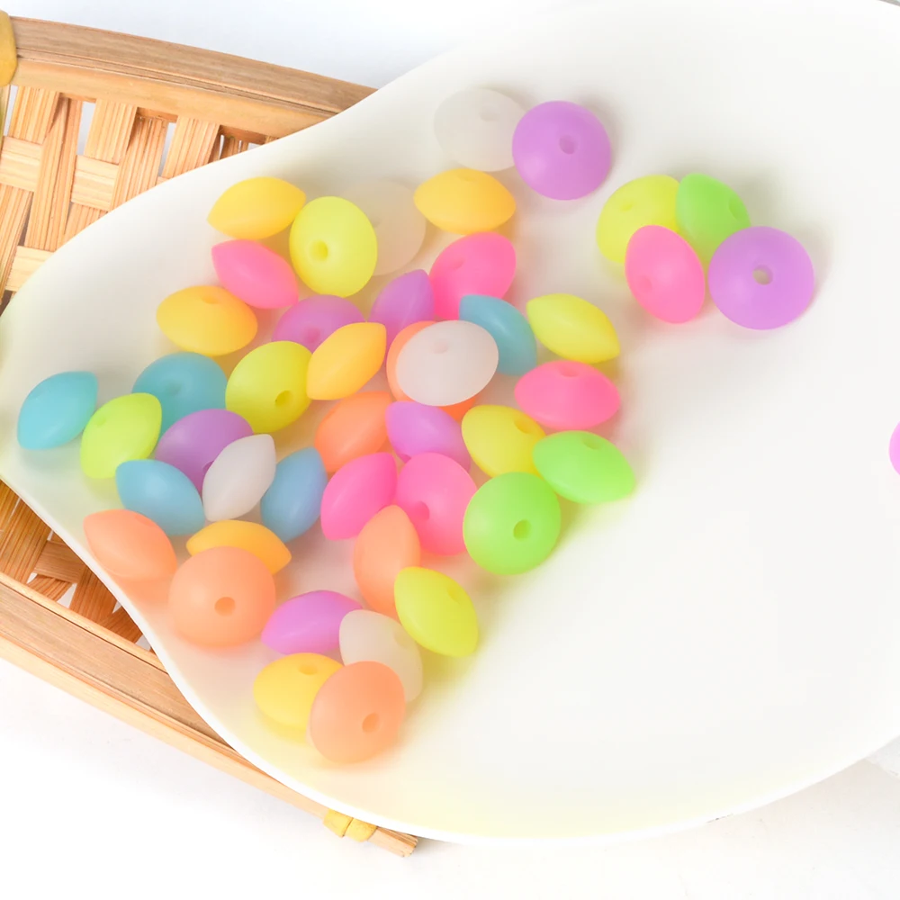 Custom Silicone Beads for Pacifier High Quality Food Grade Silicone Beads Baby Teething Luminous Lentil Beads Glow in the Dark