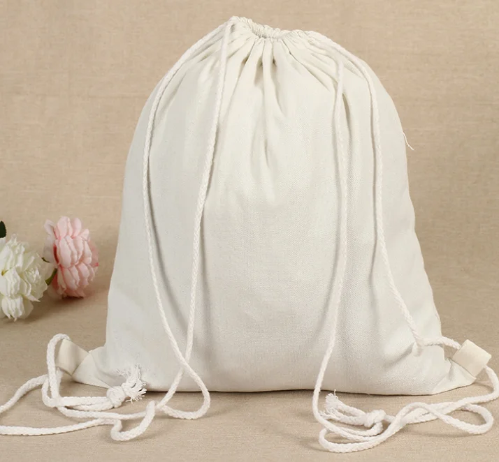 reusable natural  drawstring cotton backpack shopping bags with custom logos eco friendly cotton drawstring shopping bag