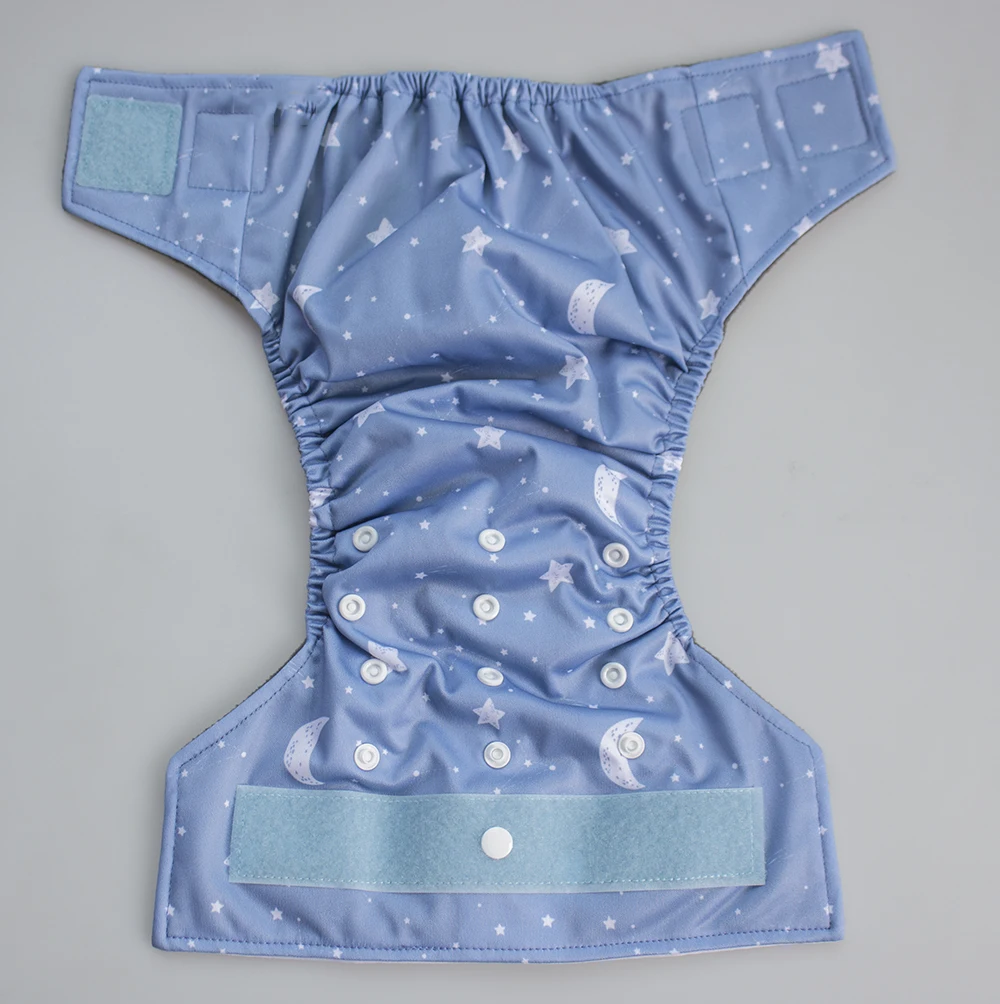 Washable cloth pocket diaper with colored hook loop closure reusable baby diaper with bamboo charcoal lining leg gussets