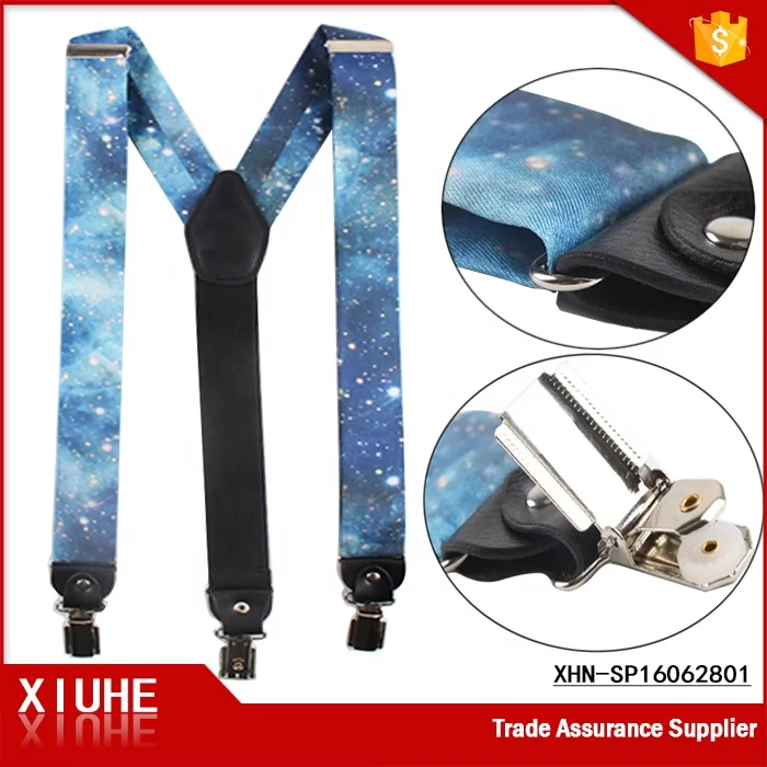 Fashion digital printing space and star pattern silk necktie bowtie and suspender set