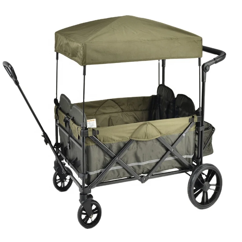 wholesale folding 4 wheels wagon trolley for toddlers/outdoor beach kids foldable wagon with cover/baby utility wagon with brake