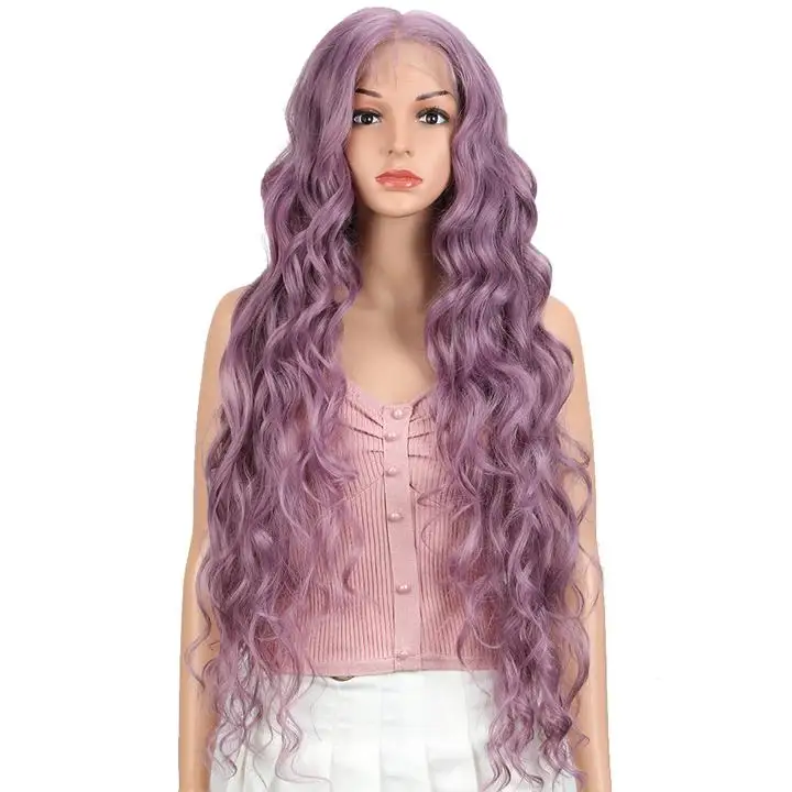 BONI 13*6 Ash Purple Wig free part Easy 360 Synthetic Lace Frontal 31Inch Long Wavy lace front wigs synthetic hair wig
